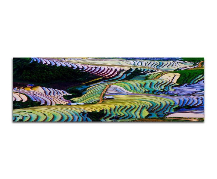 Paul Sinus Art Panoramabild auf Leinwand und Keilrahmen 150x50cm Vietnam Reisterrassen bunt