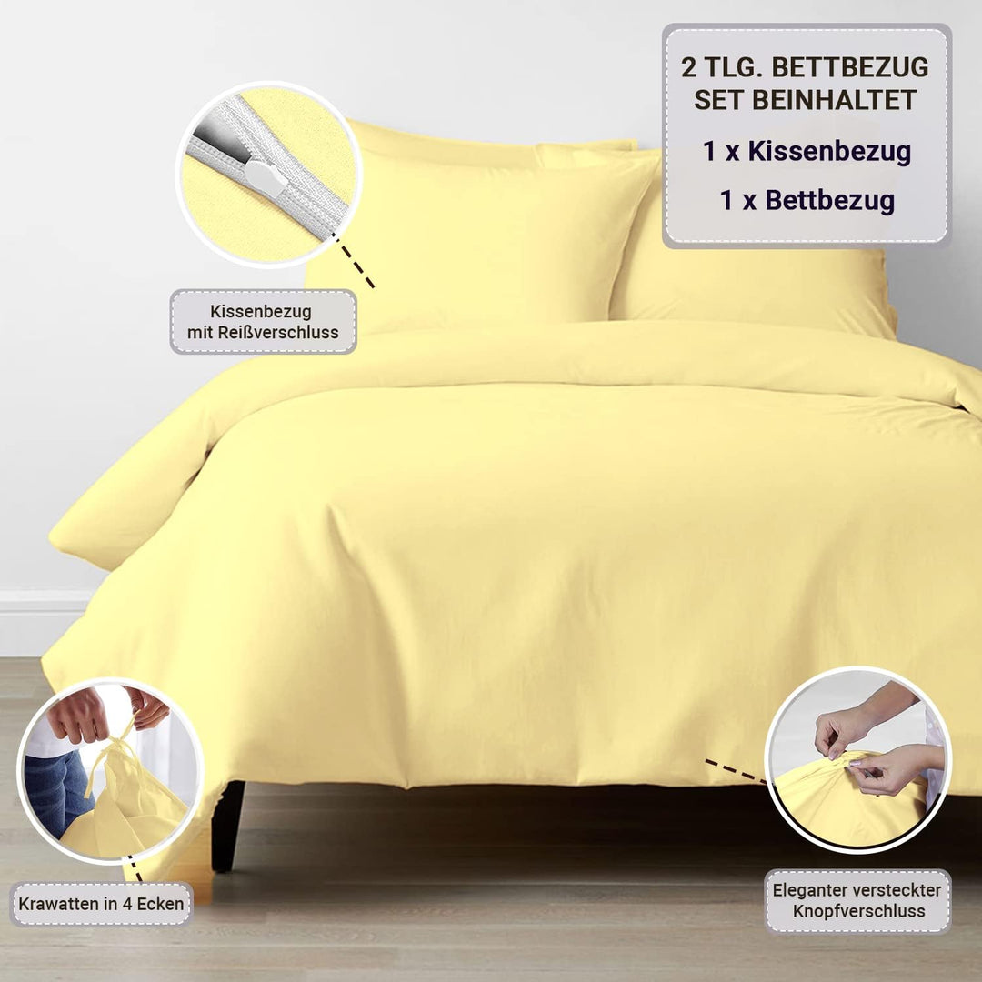 Pizuna 800 Fadenzahl aus Baumwolle Bettwäsche Mildes Gelb, 100% Langstaple Baumwolle Bettbezug und K