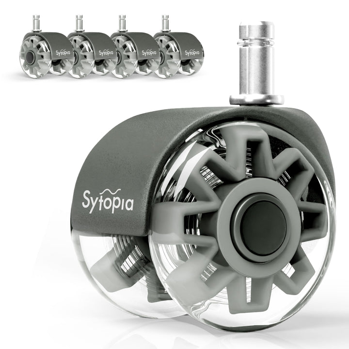Sytopia Bürostuhl Rollen 70mm 5er Set, 11x22mm Rollen für Bürostühle, Hartboden, Parkett, Bodenschut