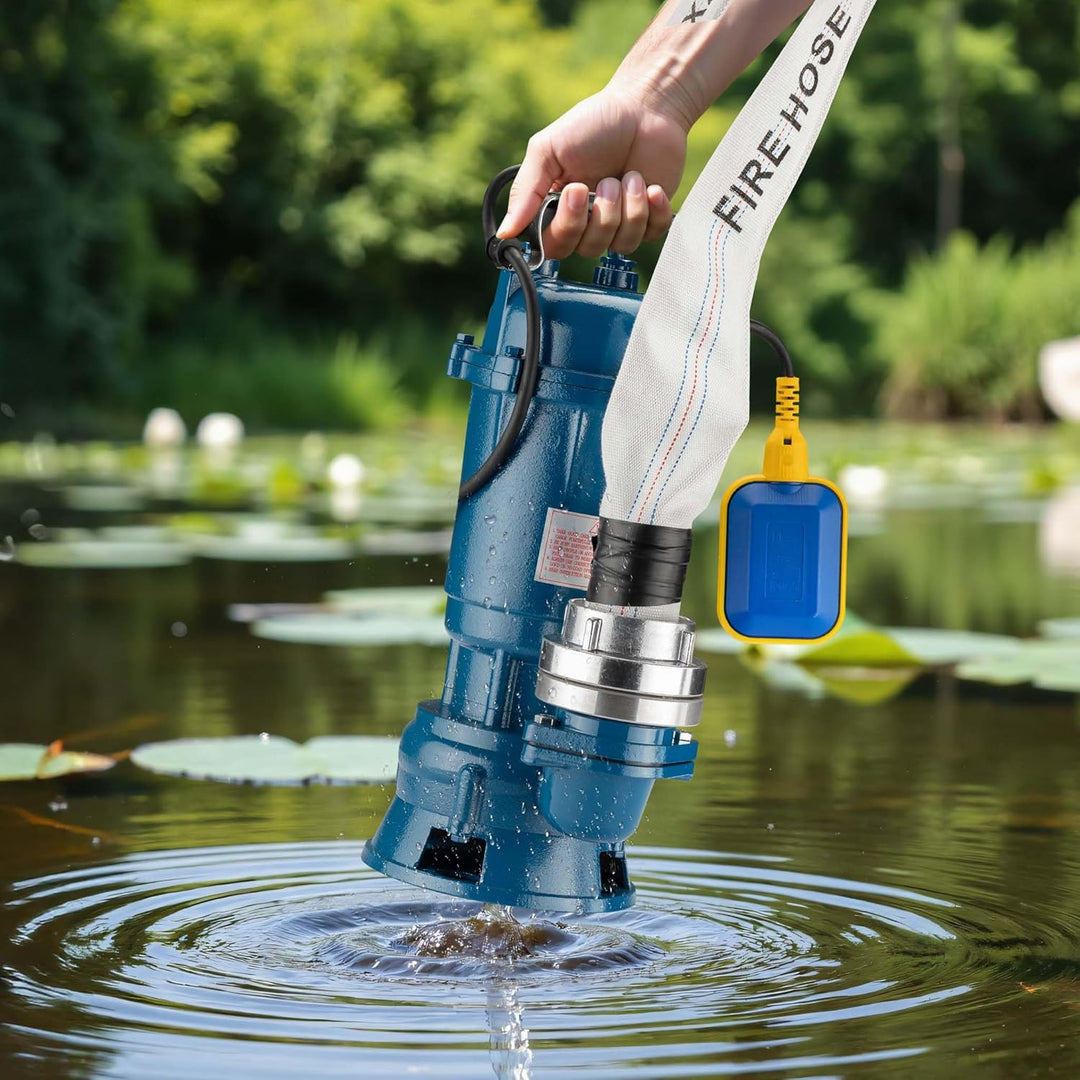 Wiltec Schmutzwasserpumpe 1500W 22800l/h mit Schwimmerschalter max. Förderhöhe 10m mit 20m Schlauch