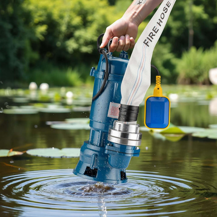 Wiltec Schmutzwasserpumpe 1500W 22800l/h mit Schwimmerschalter max. Förderhöhe 10m mit 20m Schlauch