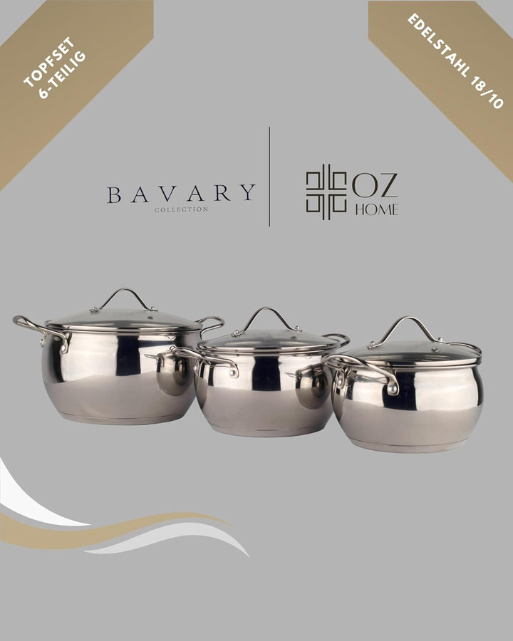 BAVARY Kochtopfset 6-teilig – Edelstahl 18/10 Topfset Induktion – Cookware Set mit hitzebeständigen