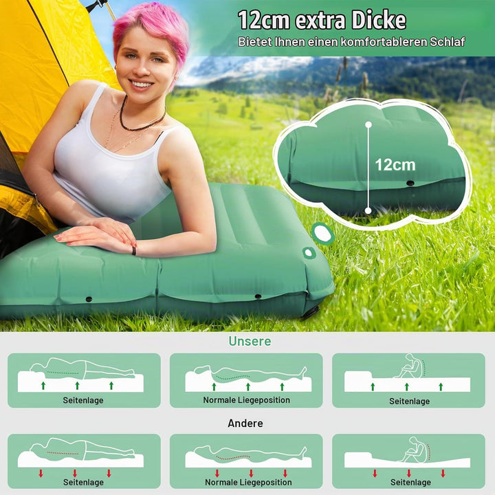 Isomatte Selbstaufblasend mit Fusspresse Pumpe, 12cm Verdicken Isomatte Camping, Ultraleicht Luftmat
