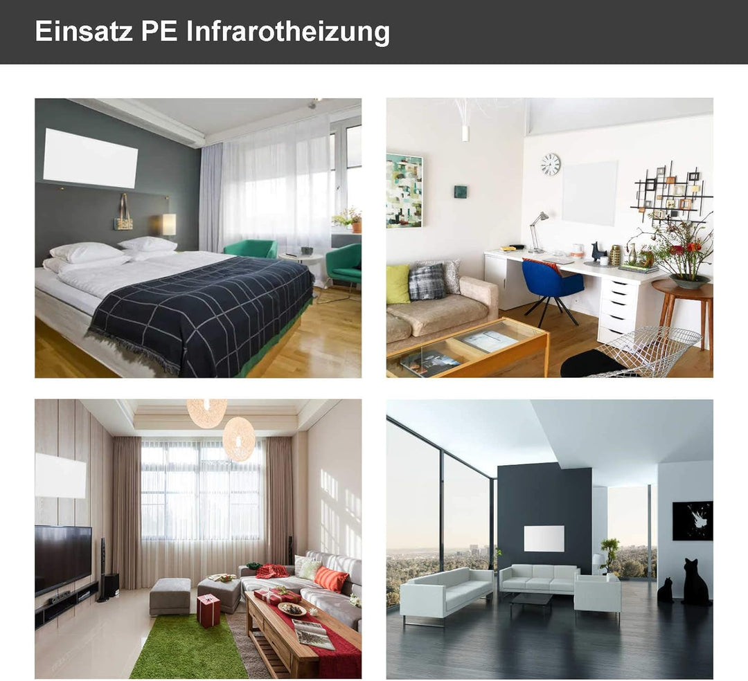 Mi-Heat Sundirect PE380 Plus 30x120cm weiss Infrarotheizung 380 Watt - Heizpaneel Elektroheizung Wär