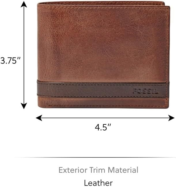 Fossil Herren Quinn Leder Trifold Geldbörse 8,5 cm L x 2 cm B x 10 cm H Braun, Braun
