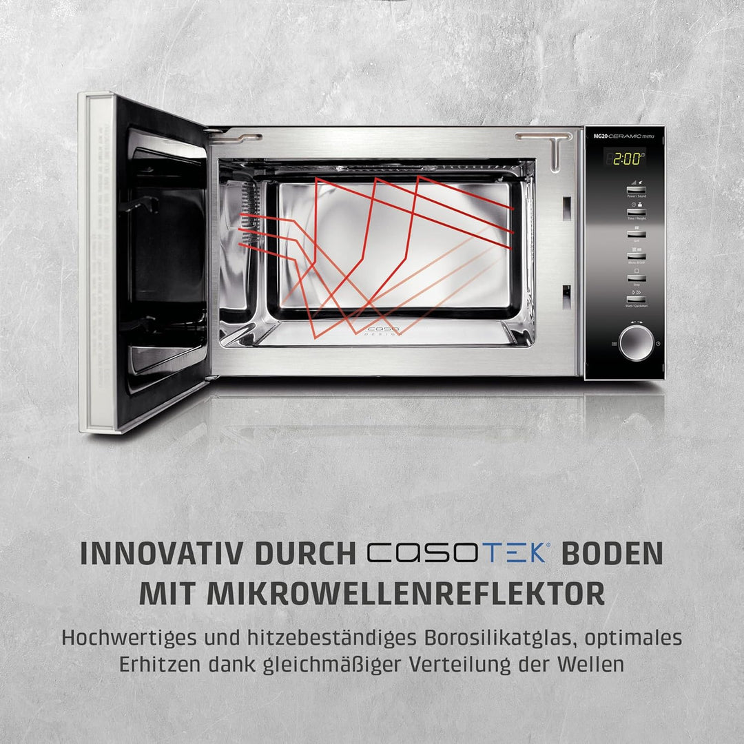 CASO | MG20 Ceramic menu 2-in-1 Mikrowelle mit Grill | Keramikboden und Grill-Rost für 2 Ebenen, 900