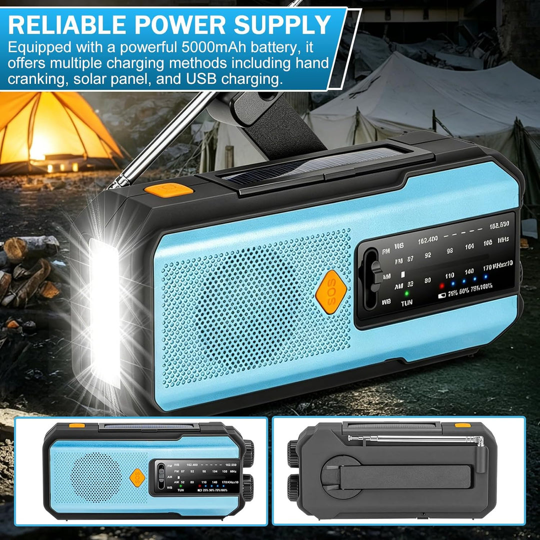Notfall Radio, Emergency Radios, 5000mAh Notfallradio, Blaues Kurbelradio, SOS Alarm, AM/FM/NOAA Wet