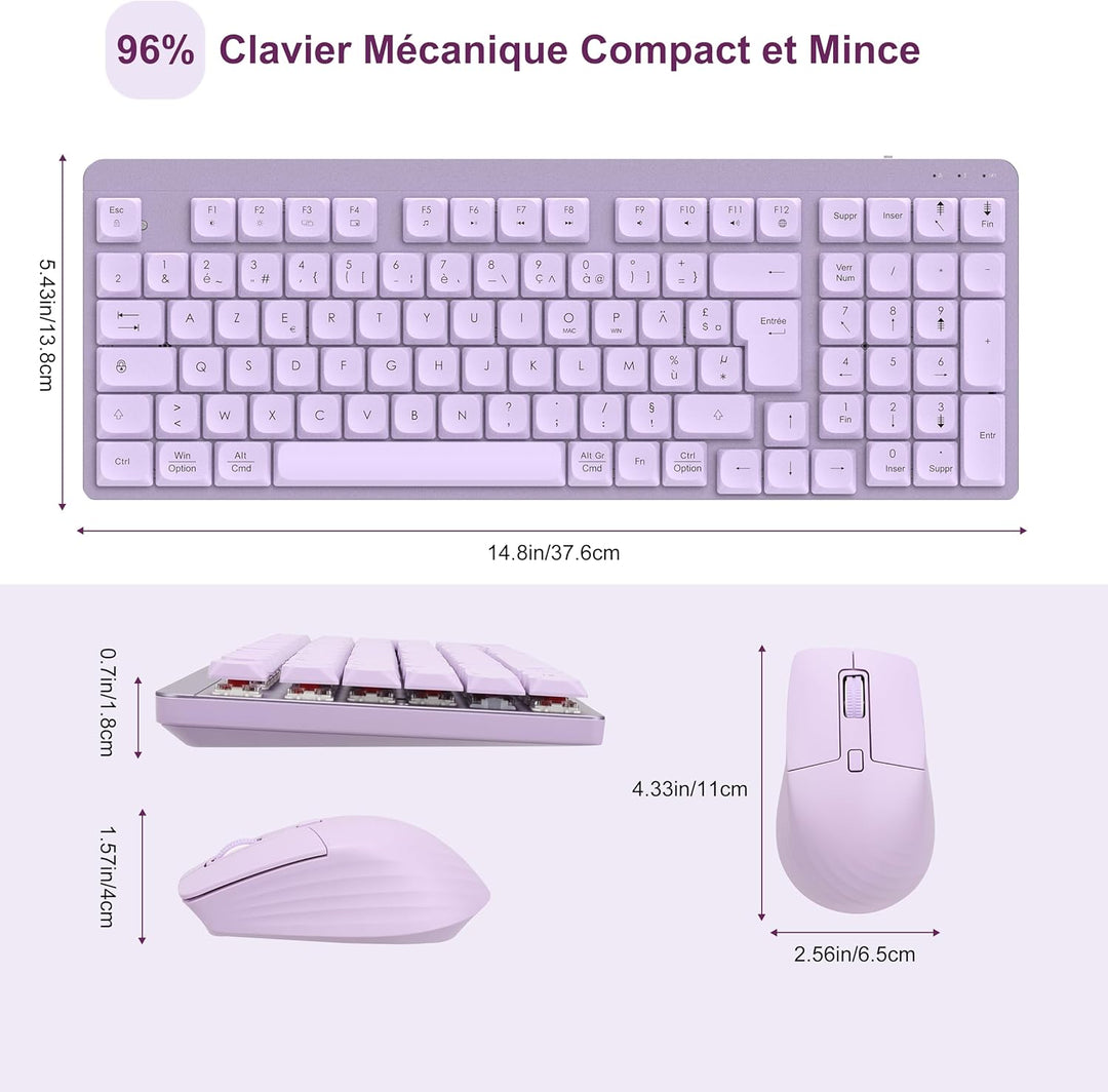 LeadsaiL Mechanische Tastatur, kabellos, FA98 Low Profile, Tastatur und Maus mit rotem Schalter, fra