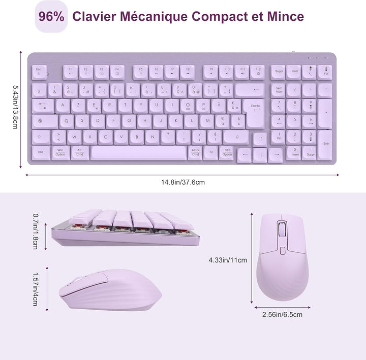 LeadsaiL Mechanische Tastatur, kabellos, FA98 Low Profile, Tastatur und Maus mit rotem Schalter, fra