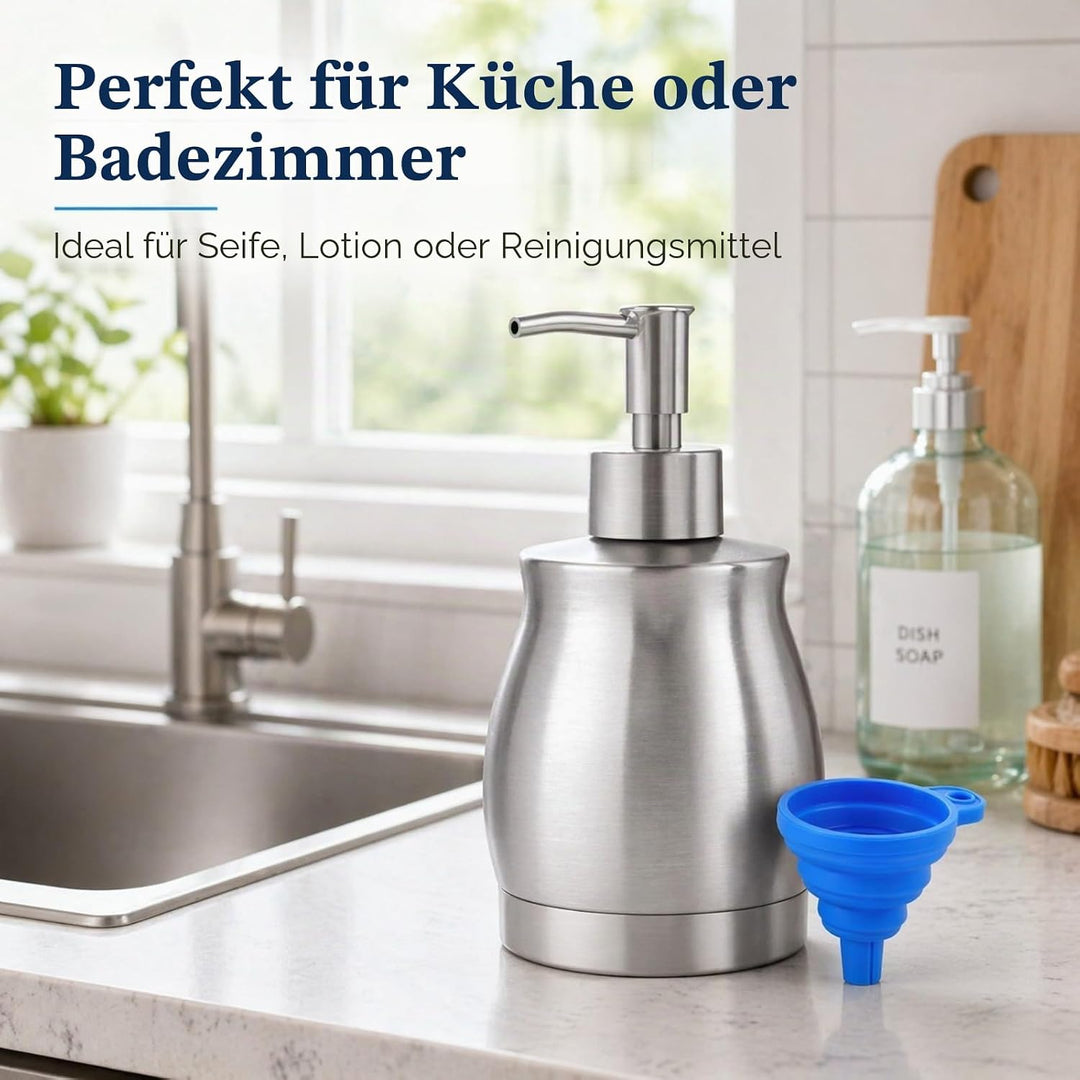 LALA DOLCE Edelstahl Arbeitsplatte Seifenspender Flüssigflasche und Pumpe, Geeignet für verschiedene