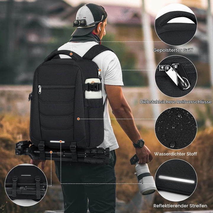 RAINSMORE Kamerarucksack Gross – Kameratasche Spiegelreflex für Fotografen, kamerarucksack mit 15,6