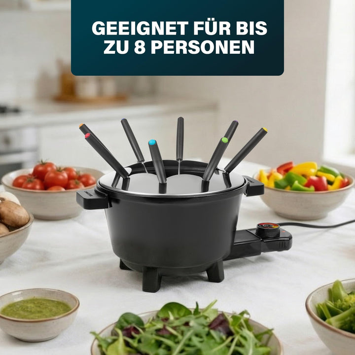 Princess Fondue Black, 1,5L Kapazität, Einstellbarer Thermostat, Keramikbeschichtung, 8 Edelstahlgab