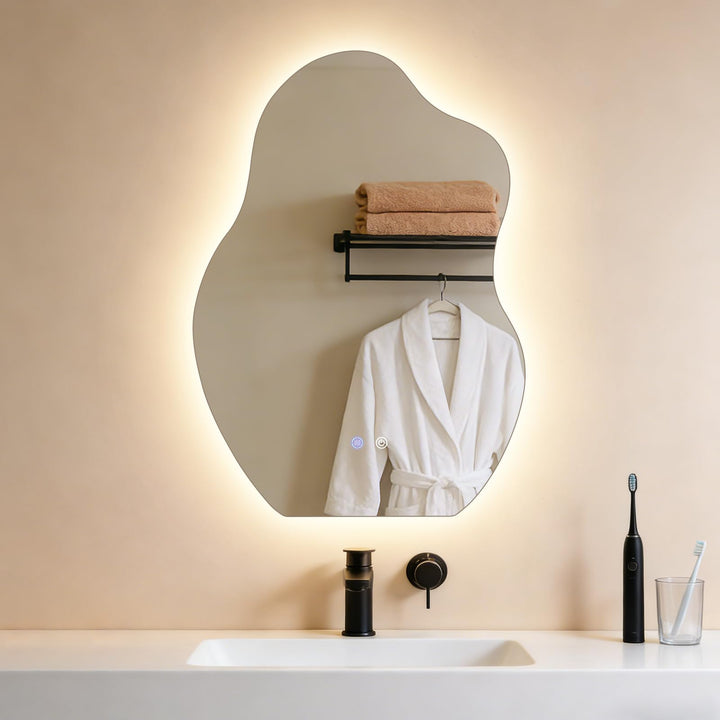 Asymmetrisch Badspiegel Mit Beleuchtung,LED Bad Wand Spiegel Badezimmer Wandspiegel Mit Licht, IP44