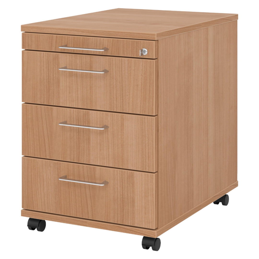 bümö Rollcontainer mit Schubladen, Container abschliessbar aus Holz in Nussbaum - Rollwagen für's Bü