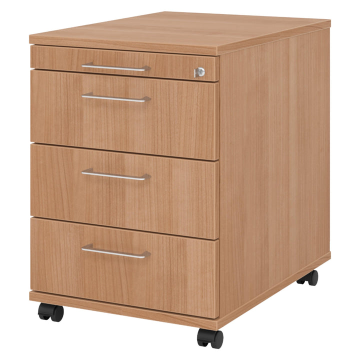 bümö Rollcontainer mit Schubladen, Container abschliessbar aus Holz in Nussbaum - Rollwagen für's Bü