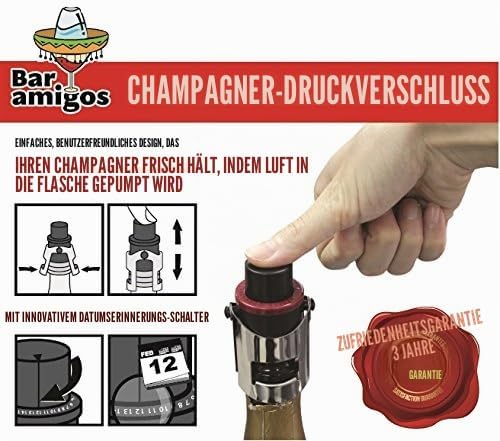 Bar Amigos ®, Triple Value Pack of 3 Champagne Pressure Stopper Sektflaschenverschluss Sekt und Cham