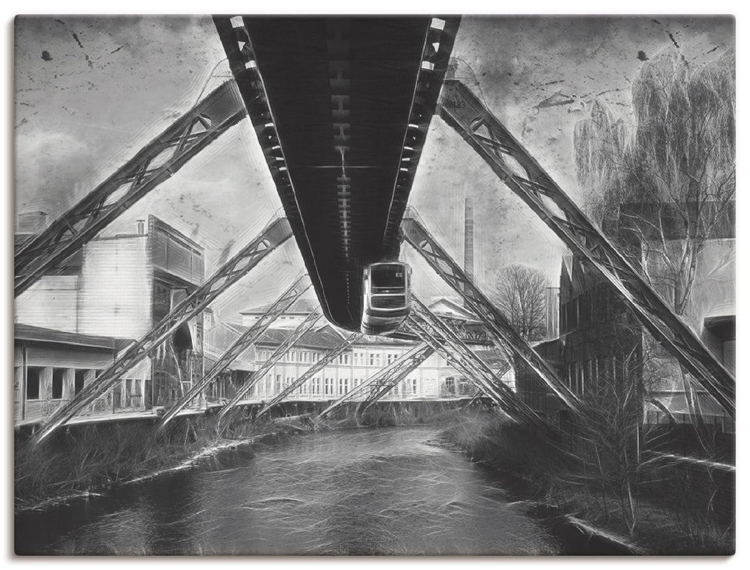 ARTland Leinwandbilder Wandbild Bild auf Leinwand 80 x 60 cm Wanddeko Architektur Wuppertal Skyline