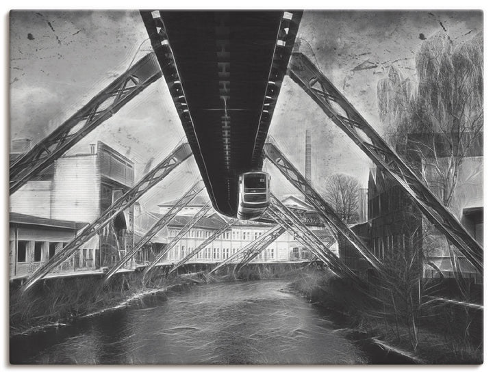 ARTland Leinwandbilder Wandbild Bild auf Leinwand 80 x 60 cm Wanddeko Architektur Wuppertal Skyline