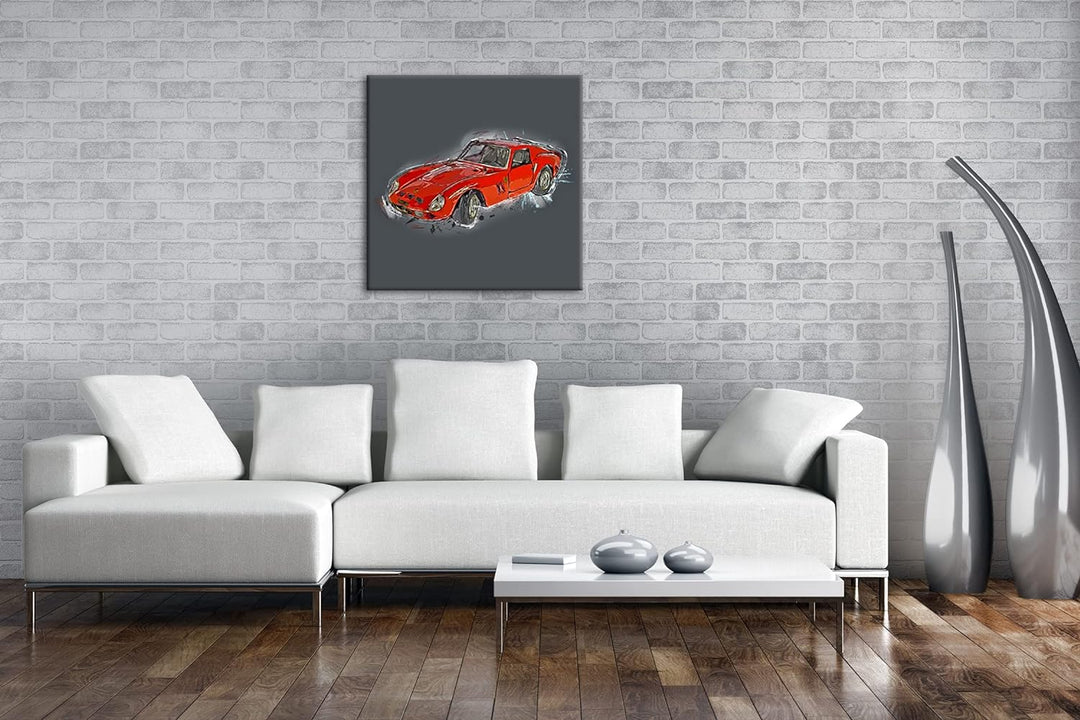 gezeichneter Sportwagen Format: 70x70 als Leinwandbild, Motiv fertig gerahmt auf Echtholzrahmen, Hoc