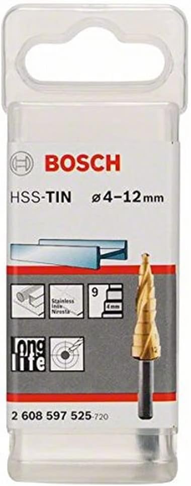 Bosch Professional Stufenbohrer HSS-TiN mit 3-Flächen-Schaft (Ø 4-12 mm, 9 Stufen)