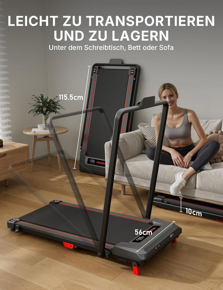 Laufband mit 5% Steigung, Kompaktes Untertisch-Laufband für Haus und Büro, Tragbare Laufmaschine mit