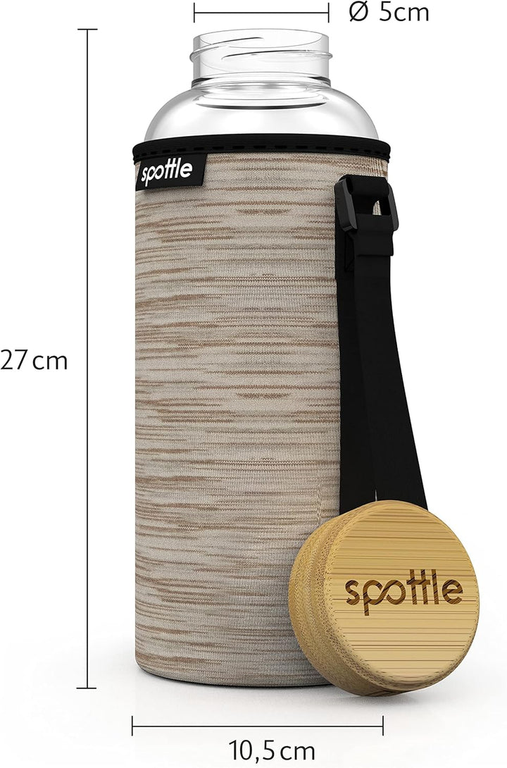 spottle Glasflasche 1,5 liter - Trinkflasche Glas 1 5 l mit Bambus-Deckel Schraubverschluss - Glass