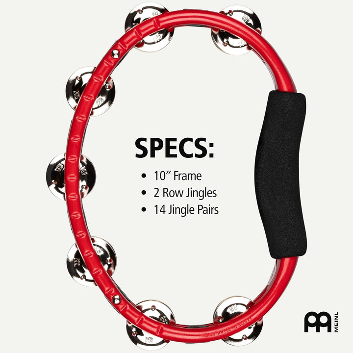 Meinl Percussion TMT1R Tambourine (ABS-Plastik) mit Stahlschellen (2-reihig) - Handmodell, rot