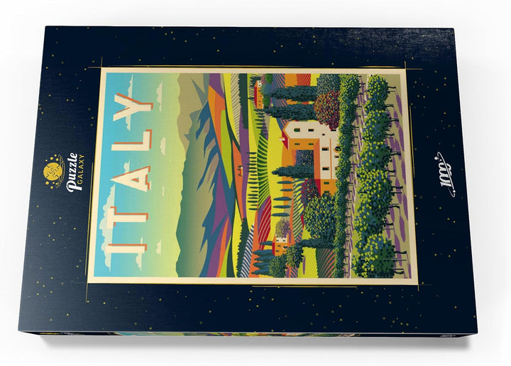 Romantische ländliche Landschaft, Italien, Art Deco Style Vintage Poster, Illustration - Premium 100