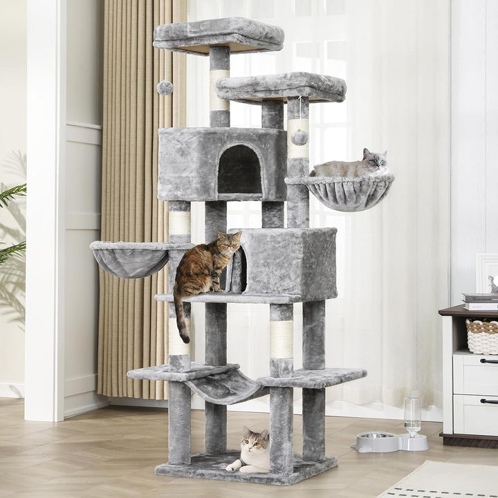 MSmask Kratzbaum gross, 180 cm hoch Katzenbaum mit Sisalstämmen, 2 Plattformen, 2 Katzenhöhlen, Korb