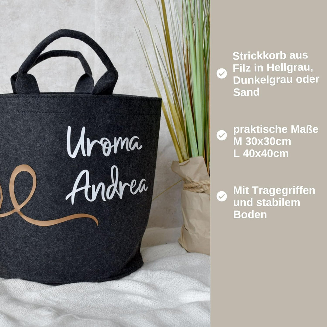 personalisierter Strickkorb aus Filz | Aufbewahrung für Wolle und Garn | Utensilo zum Stricken oder