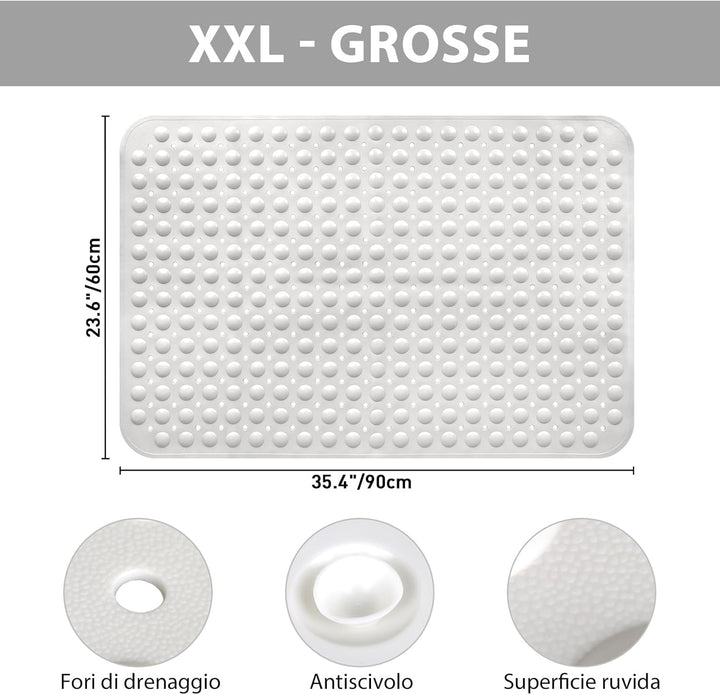 Gross Duschmatte rutschfest 60x90cm: Weich TPE Duscheinlage mit Ablauflöchern und Saugnäpfen - Antir
