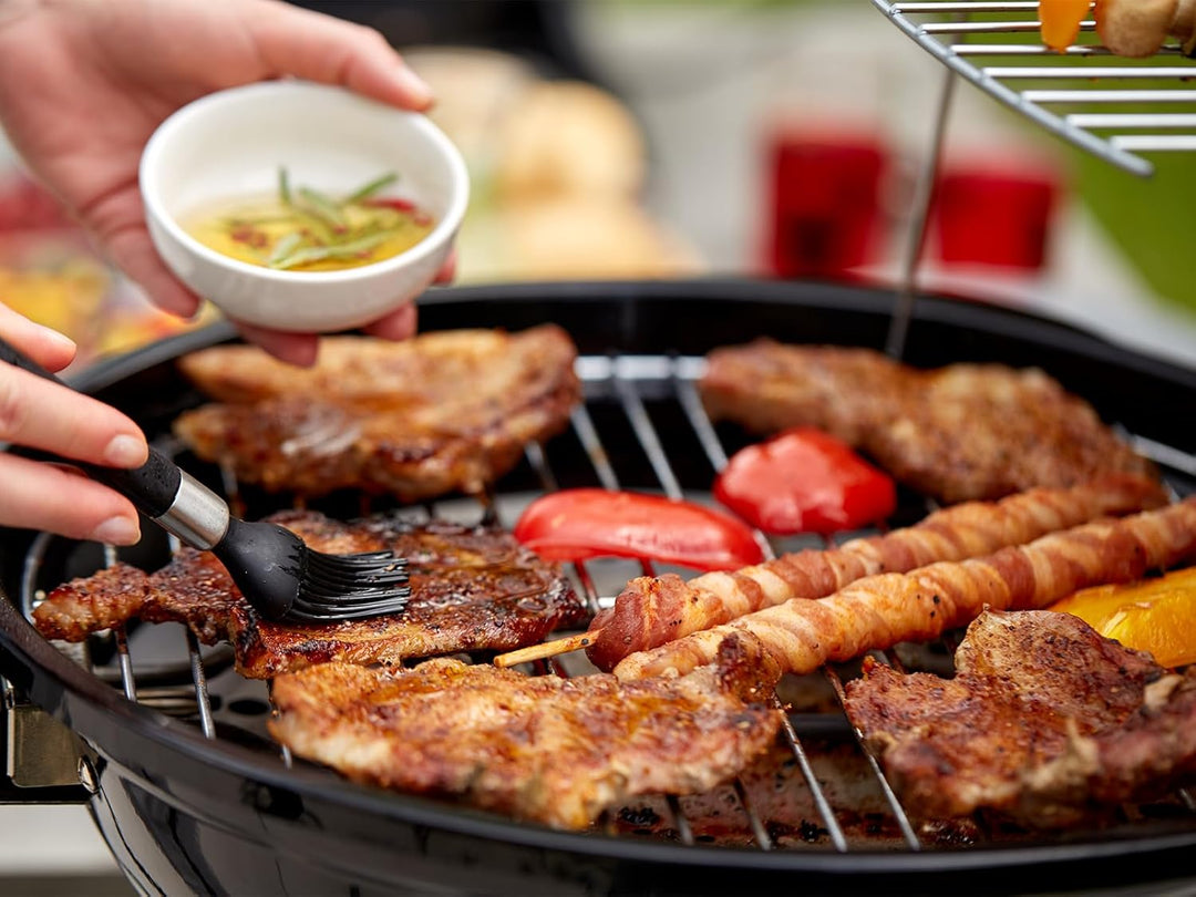 CUSIMAX Elektrogrill Standgrill mit Deckel und Standfuss, Regulierbare Temperatur und Fettauffangsch