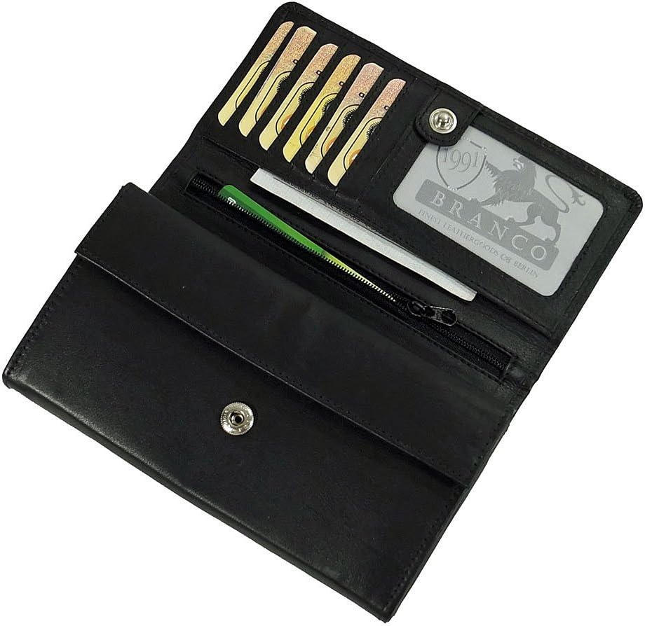 Branco Damen Leder Geldbörse 17 cm lang, Portemonnaie aus Rindleder 6 Farben, Geldbeutel mit 6 Kredi