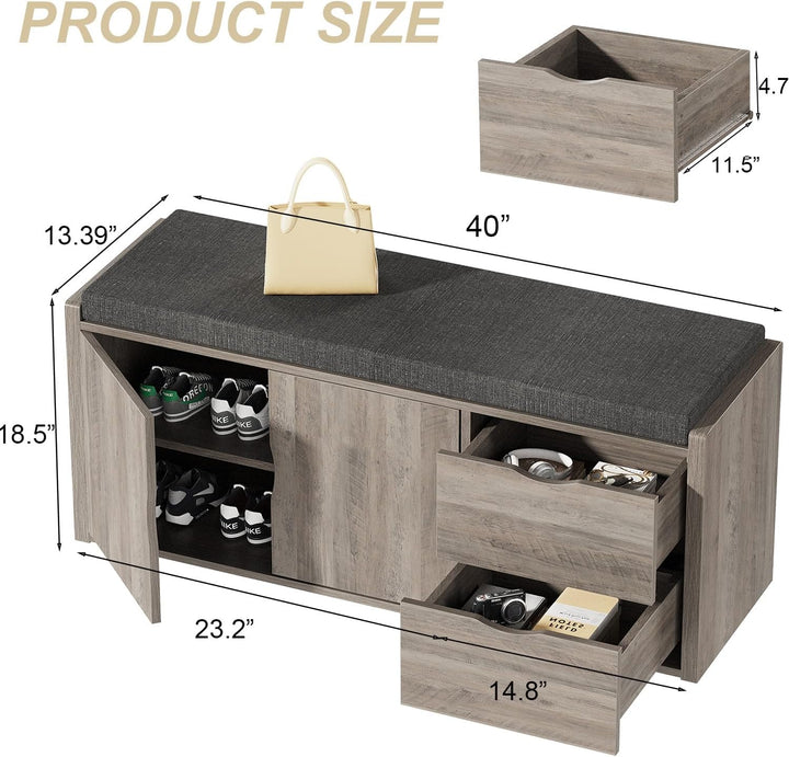 LVB Sitzbank mit Stauraum, Schuhregal mit Schublade, Gepolstert, Multifunktionale Schuhbank mit Sitz