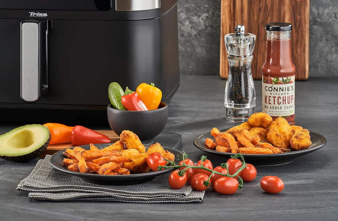 Trisa Crunchy Fry Pro Dual Heissluftfritteuse 10L mit Doppelkammer & SYNC FINISH, Airfryer mit herau