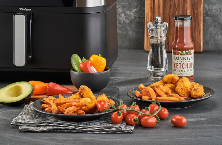 Trisa Crunchy Fry Pro Dual Heissluftfritteuse 10L mit Doppelkammer & SYNC FINISH, Airfryer mit herau