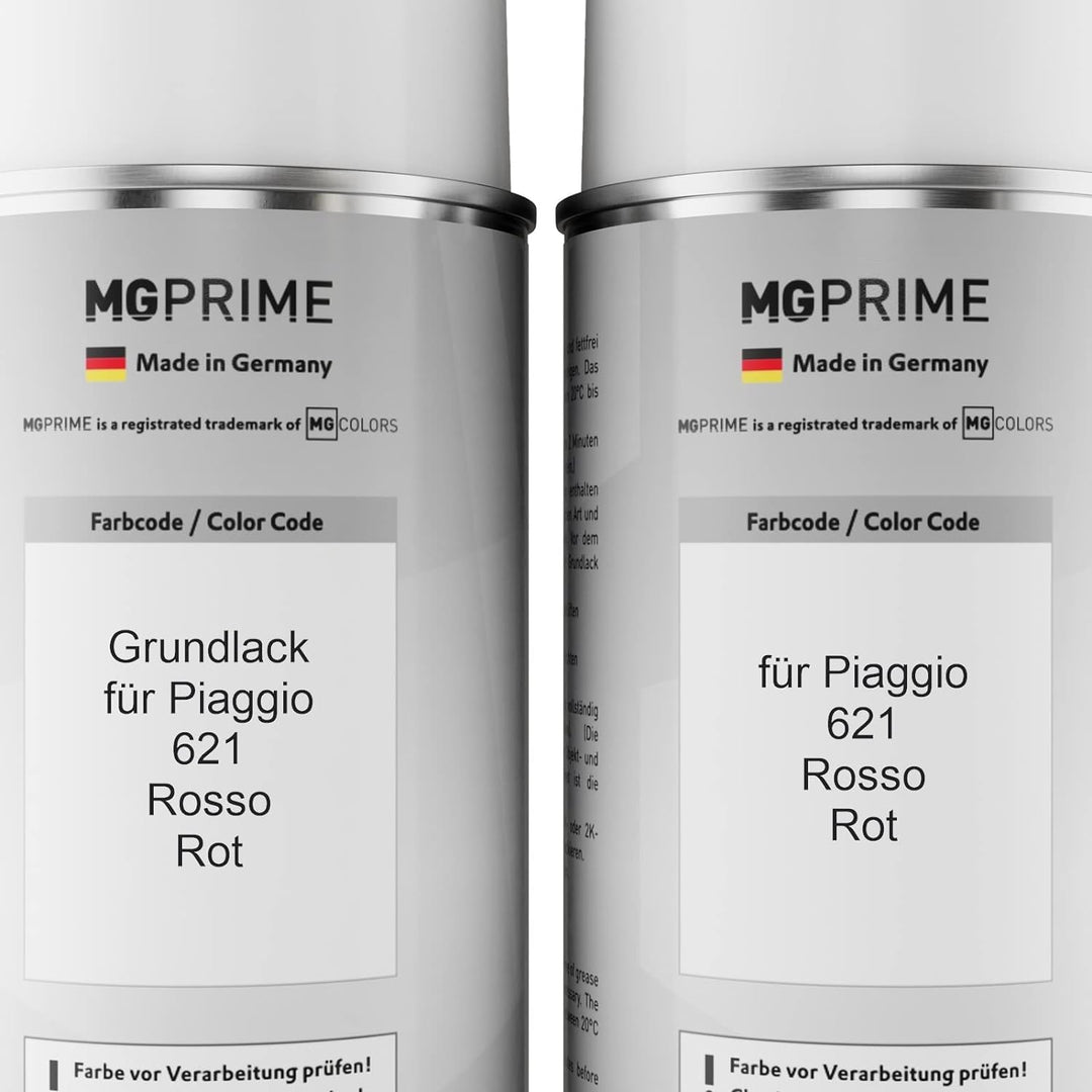 MG PRIME Autolack Sprühdosen Set für Piaggio 621 Rosso/Rot Grundlack Basislack Klarlack Spraydose 40
