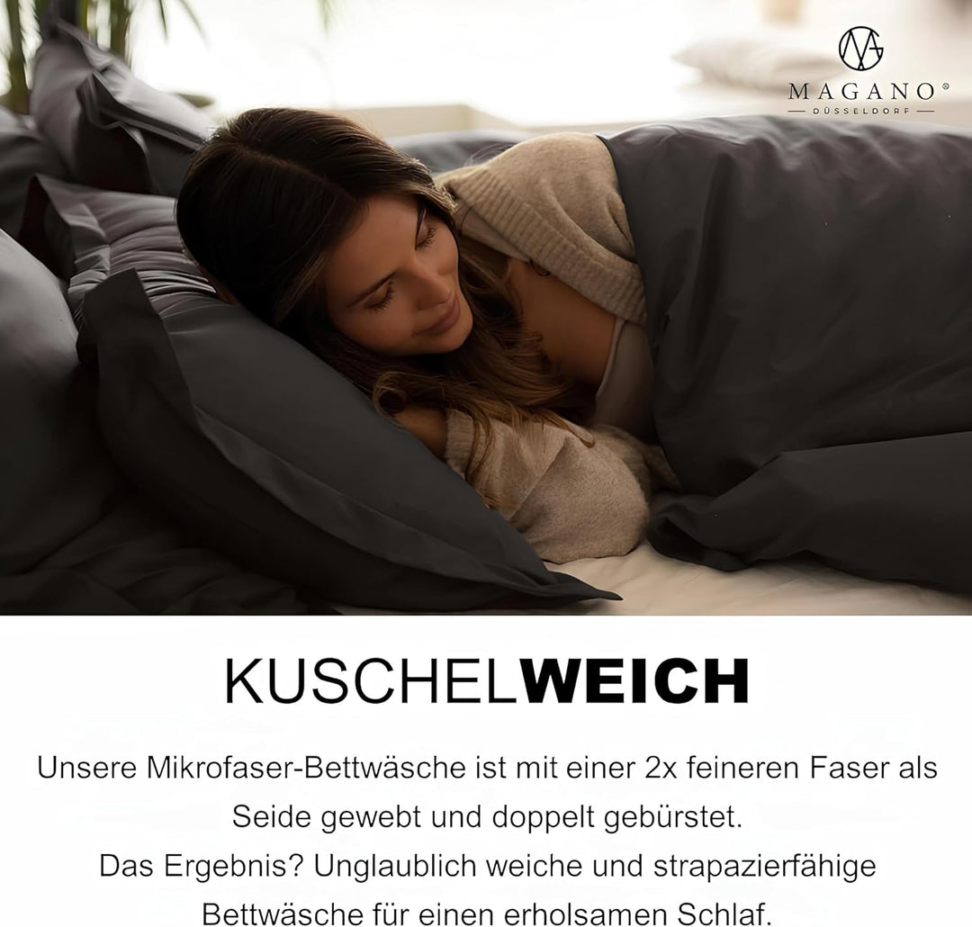 Magano® Premium Bettwäsche 135x200 Grau | Weich &amp; Bügelfrei | Hypoallergen &amp; Atmungsaktiv | Deckenbe