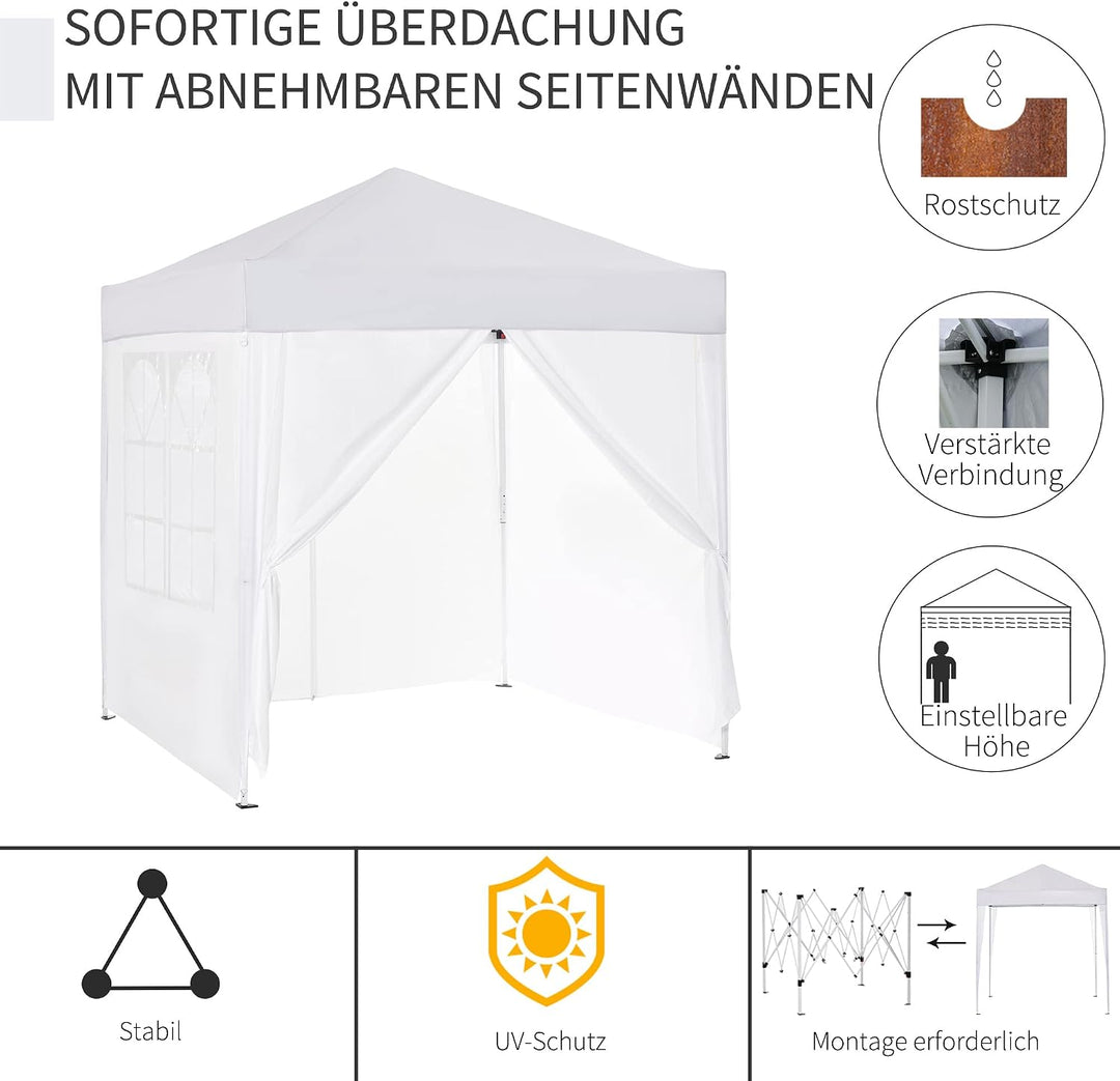 Outsunny Pavillon 3x3m Faltpavillon 4 Seitenwände mit Fenster Tür mit Reissverschluss Festzelt Garte