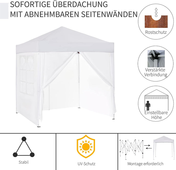 Outsunny Pavillon 3x3m Faltpavillon 4 Seitenwände mit Fenster Tür mit Reissverschluss Festzelt Garte