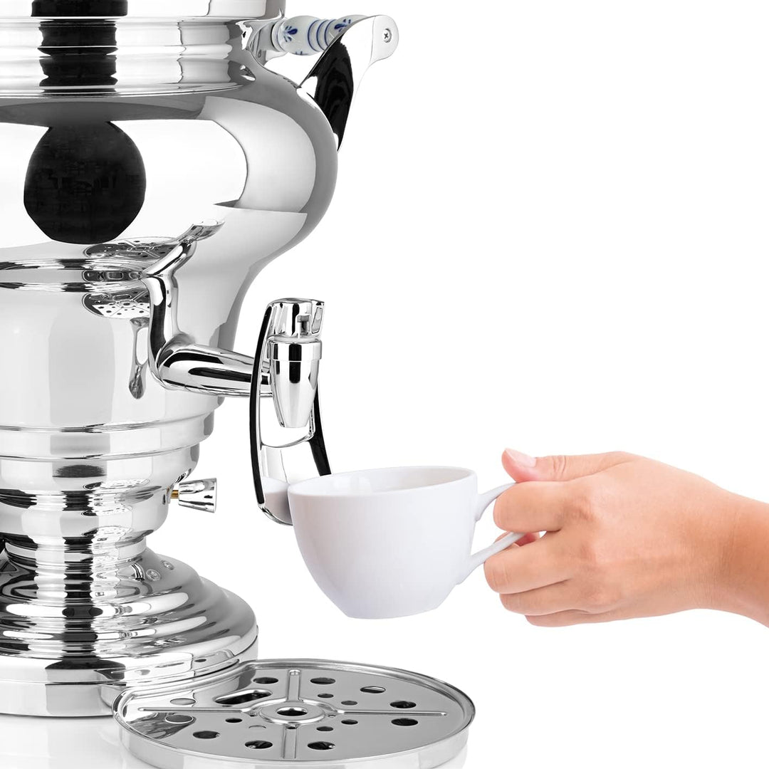 BEEM ROYAL+ Samowar - 15 l | Edelstahl | Türkischer Teekocher elektrisch | 3000 W| 2 l Edelstahl-Tee