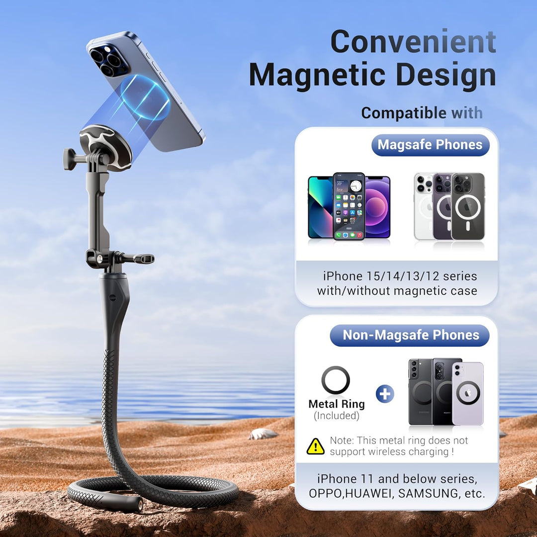 Magnetisches Flexibles Handy Ständer Einbeinstativ für iPhone 17/16/15/14/13/12,Abnehmbarer Monopod
