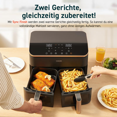 Cosori Heissluftfritteuse 2 Kammern Airfryer, 6-in-1 Dual Zone Air Fryer XXL 8,5 L, Heissluftfritteu