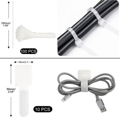 SOULWIT Kabelmanagement Kit, 4 Kabelschläuche, 7 Silikon Kabelhalter, 20+2 Kabelbinder Selbstklebend