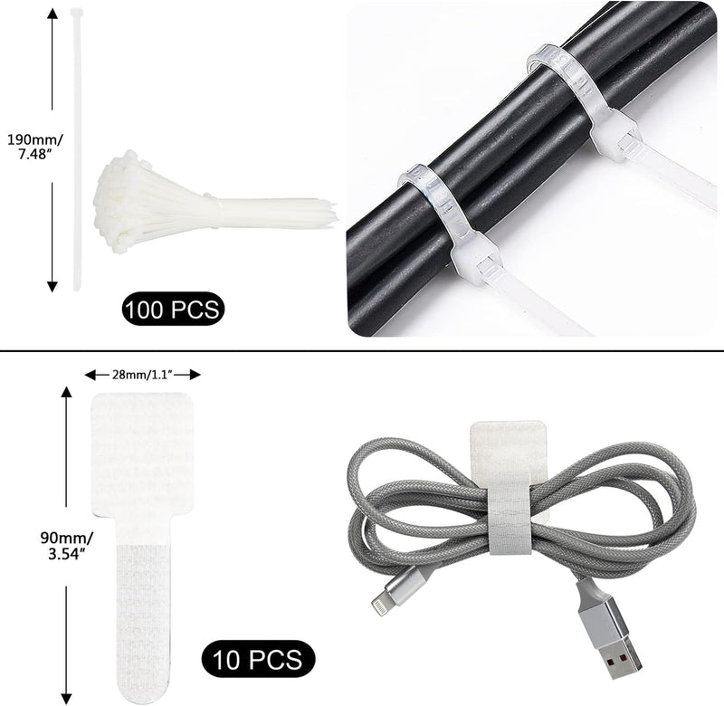 SOULWIT Kabelmanagement Kit, 4 Kabelschläuche, 7 Silikon Kabelhalter, 20+2 Kabelbinder Selbstklebend
