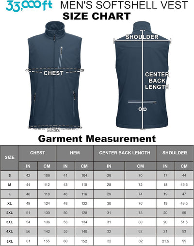 33,000ft Leichte Softshell Weste für Herren, Wasserdichte Winddichte Laufweste, Atmungsaktive Vest G