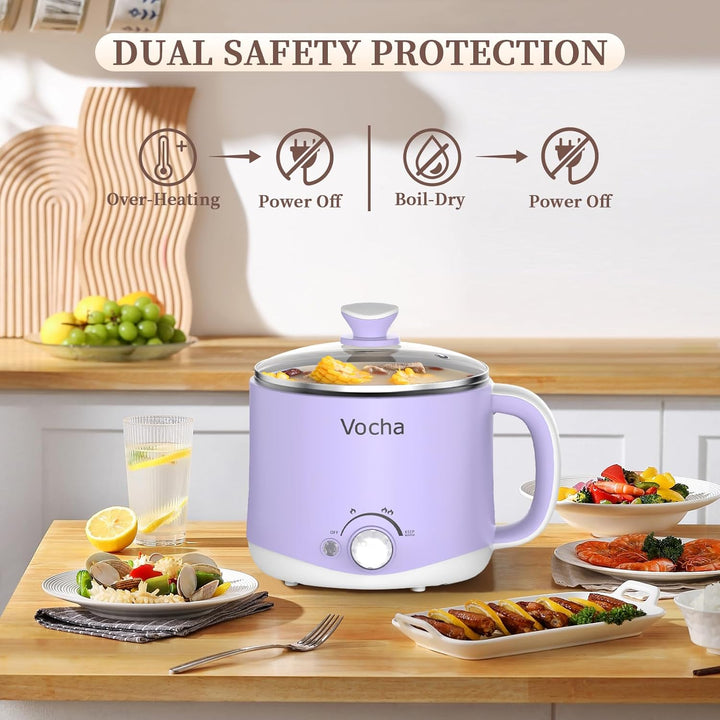 Vocha Elektrische Hot Pot, 1.6L Kleiner Elektrischer Kochtopf mit Warmhaltefunktion, Tragbare Schnel