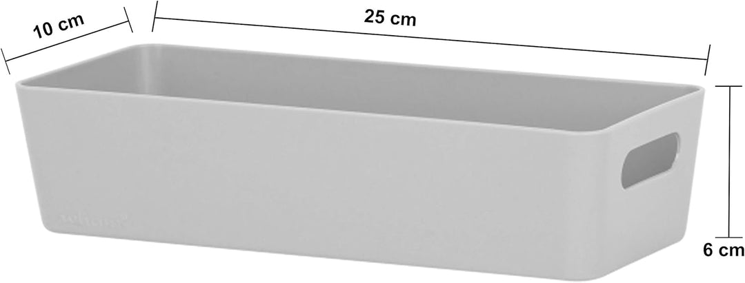 6x Ordnungsboxen - 6 cm hoch - GRAU - 25x10x6cm - 1 Liter - Ordnungskorb - Schubladenorganizer Schub