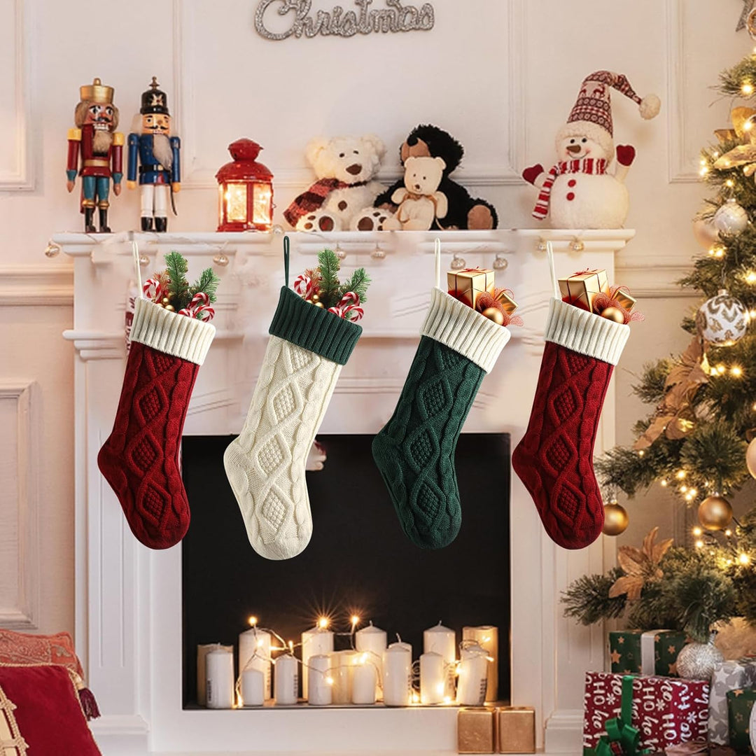 meioro Weihnachtsstrümpfe, 46cm Grosses Kabel Gestrickte Weihnachtssocke, Farbe-Kontrast Weihnachten