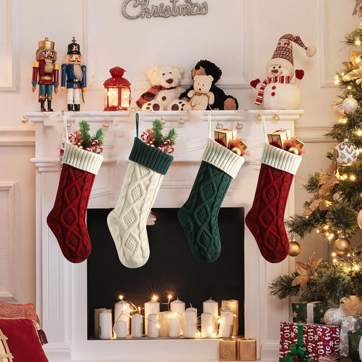 meioro Weihnachtsstrümpfe, 46cm Grosses Kabel Gestrickte Weihnachtssocke, Farbe-Kontrast Weihnachten